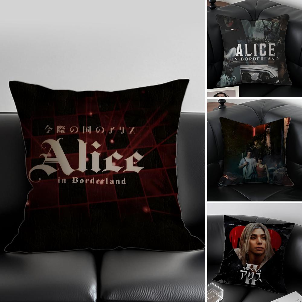 AAlice In BBorderland Cushion Cover Pillow Case Antidustmite Invisible Zipper Silky Short Plush Sofa Cushion