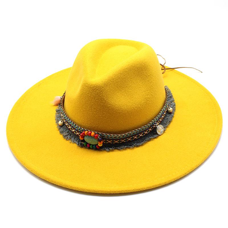 Ethnic Style Woolen Big-Brimmed Jazz Top Hat For Men And Women 9.5Cm Big-Edged Jazz Hat Church Hat