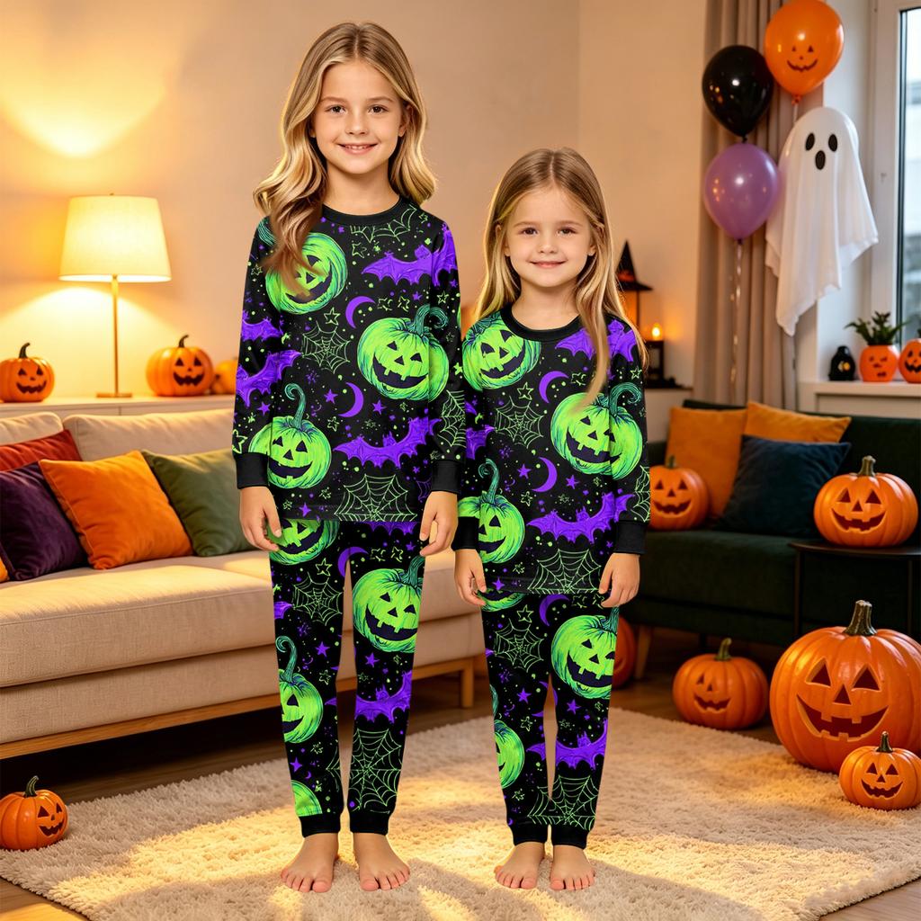 Familienpassendes Halloween-Print Langarm-Pyjama-Set für Eltern und Kinder