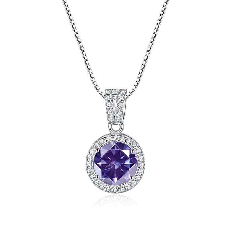 Huitan White/Pink/Purple Cubic Zirconia Pendant Necklace Charming Neck Accessories Women Wedding Luxury Trendy  Drop Ship