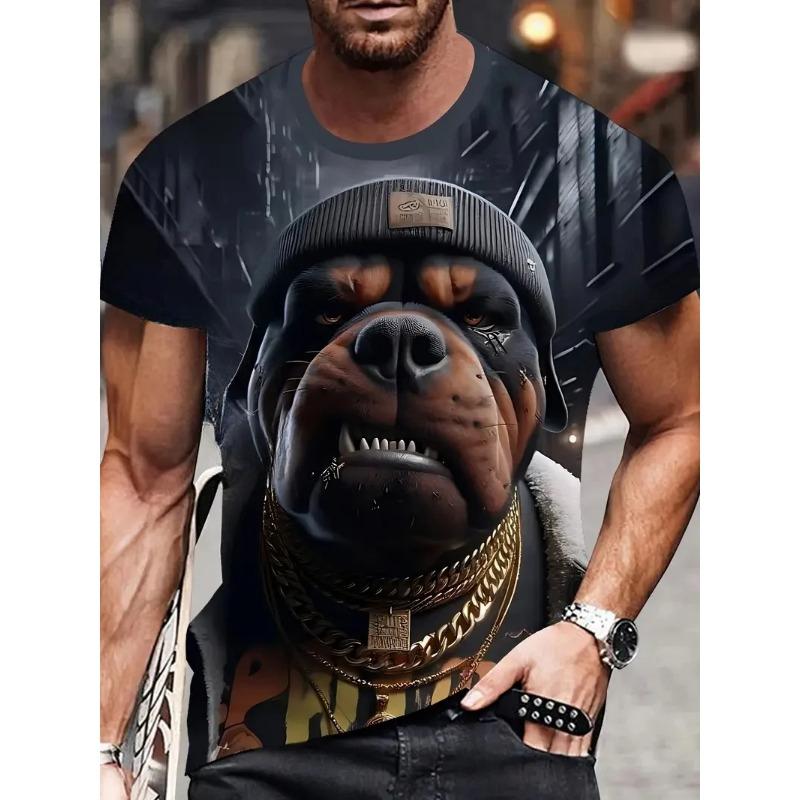 Summer Round Neck 3D Funny Animal Print Top Fashionable Casual Short Sleeved Men's T-shirts