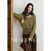 Mixiu Women's Vintage Striped Wool-Blend Knit Sweater