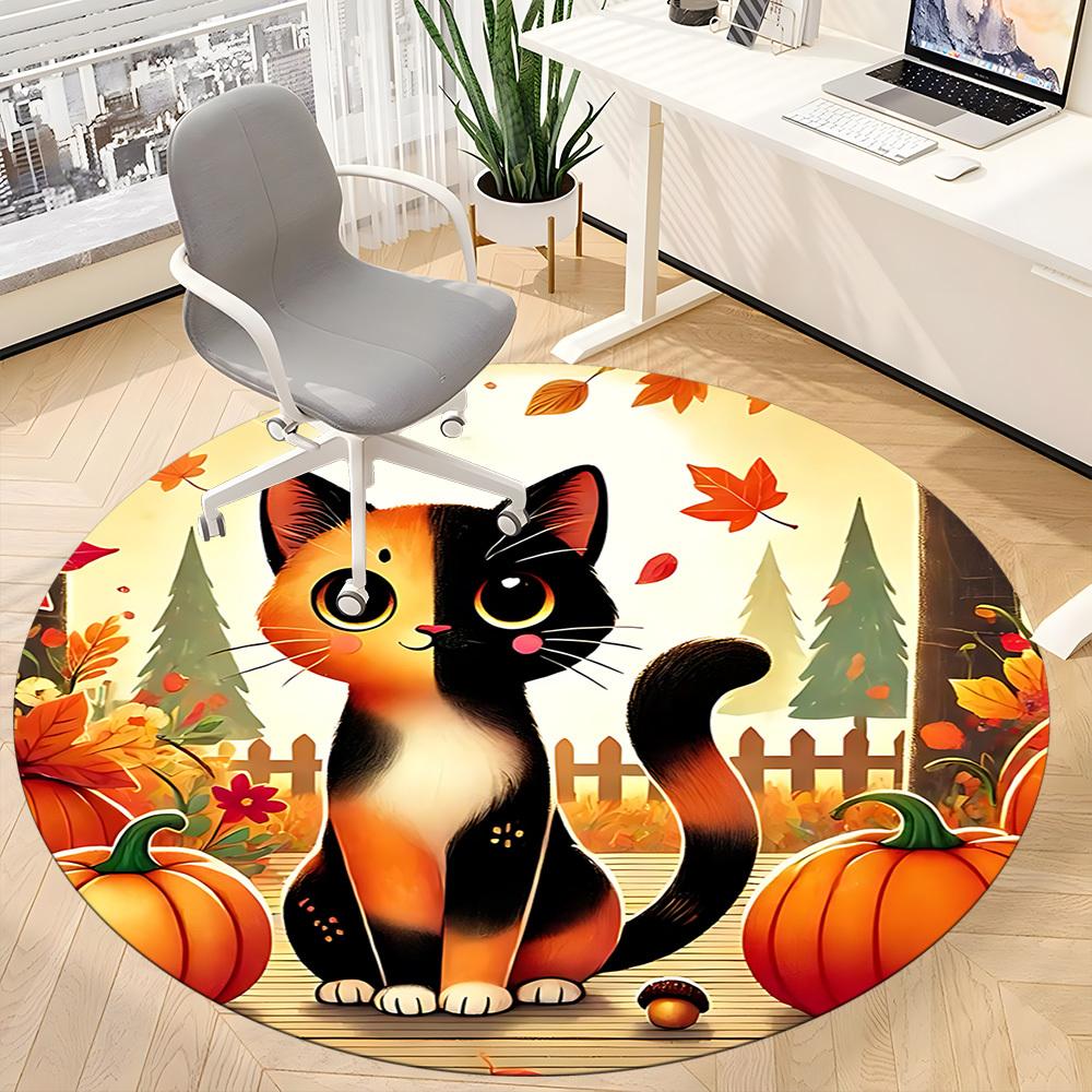 1pc Autumn Cat Office Round Area Rug,  Mat Suitable ForOffice, Under Office Chairs Bedroom Living Room Home Decor, Room Deco