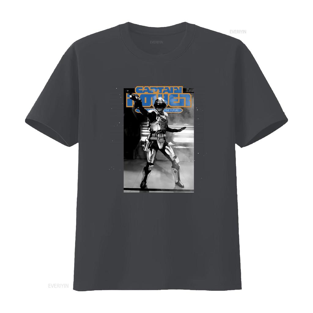 Captain Power and the Soldiers of Future Retro Sci Fi T Shirt for Vintage Washed Homme Breathable Stretched Slightly Casual