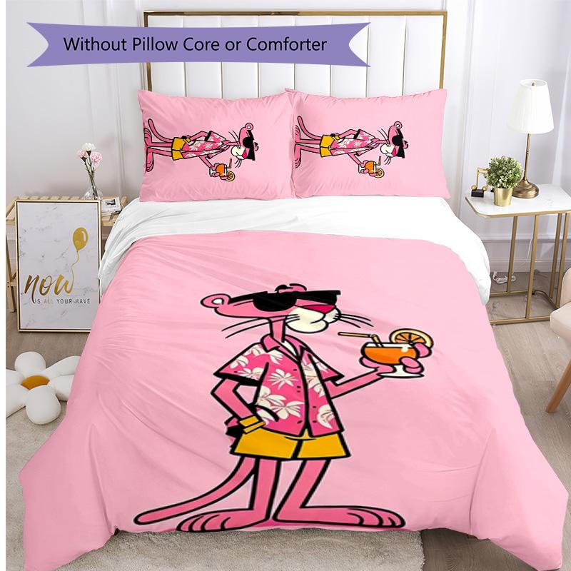 Set Lenzuola 3 Pezzi Stampa Pantera Rosa Copripiumino Morbido Traspirante Federe Lavabile Decorazione Camera da Letto Regalo per la Casa