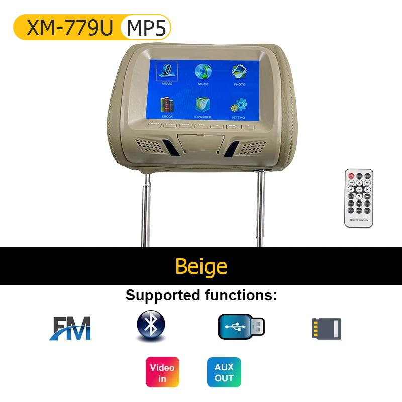 Universal Car Headrest Monitor 7inch LCD Screen Rear Seat Pillow For MP4 MP5 DVD Player Support AV/USB/SD/FM/Headphone/Bluetooth