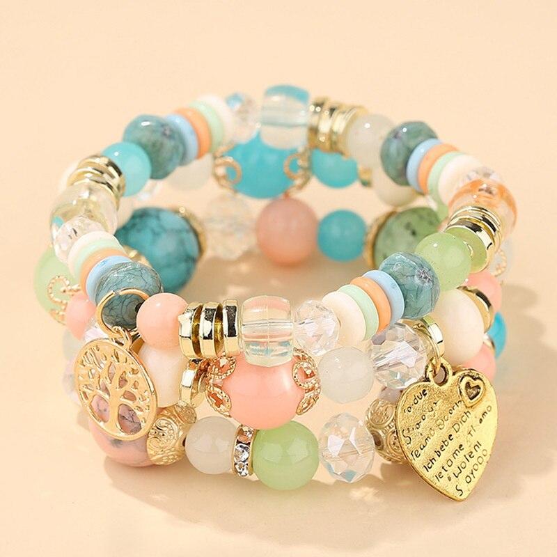2023 New Bohemia Beaded Bracelets Set For Women Fashion Tassel Elastic Chain Bangles Ladies Trendy Party Jewelry Premium Gifts