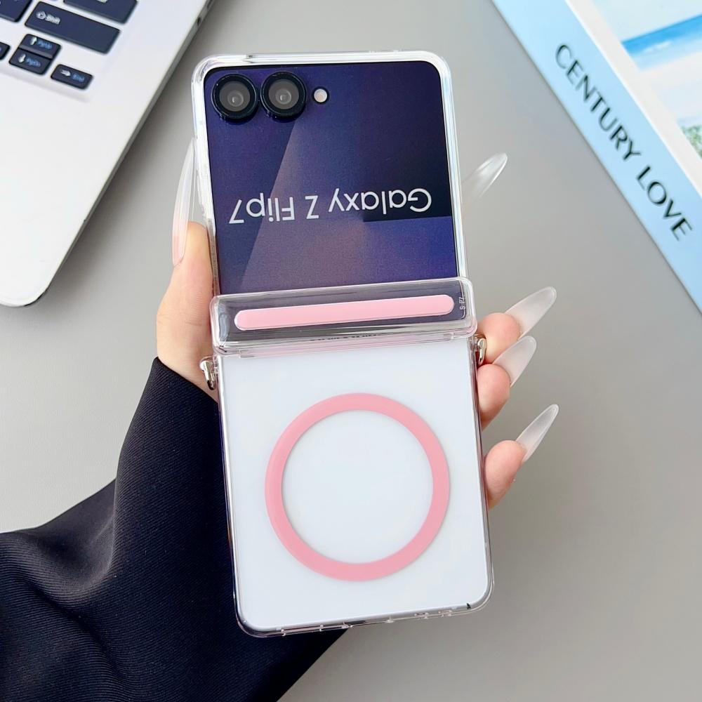 Transparent Frosted Magnetic Wireless Charging Hinged Phone Case For For Samsung Z Flip 7 5G Ultra Thin Shockproof Protection Cover