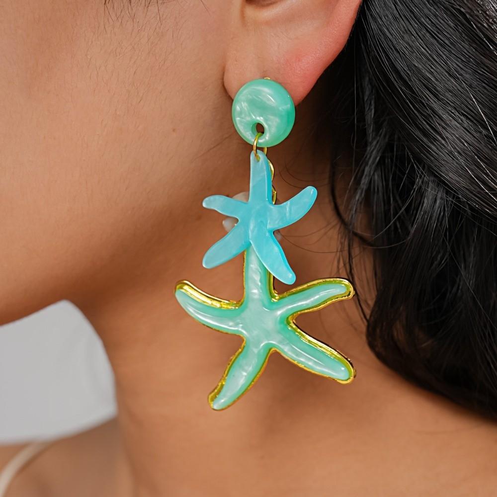 Candy Color Bohemian Dangle Earrings Shell Starfish Ear Pendant Vacation