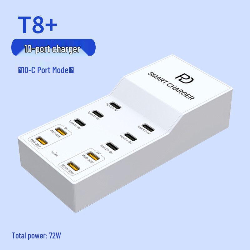 72W Inteligentna Listwa Ładowarki USB z Wieloma Portami do Szybkiego Ładowania Telefonów Android, Apple, Type-C