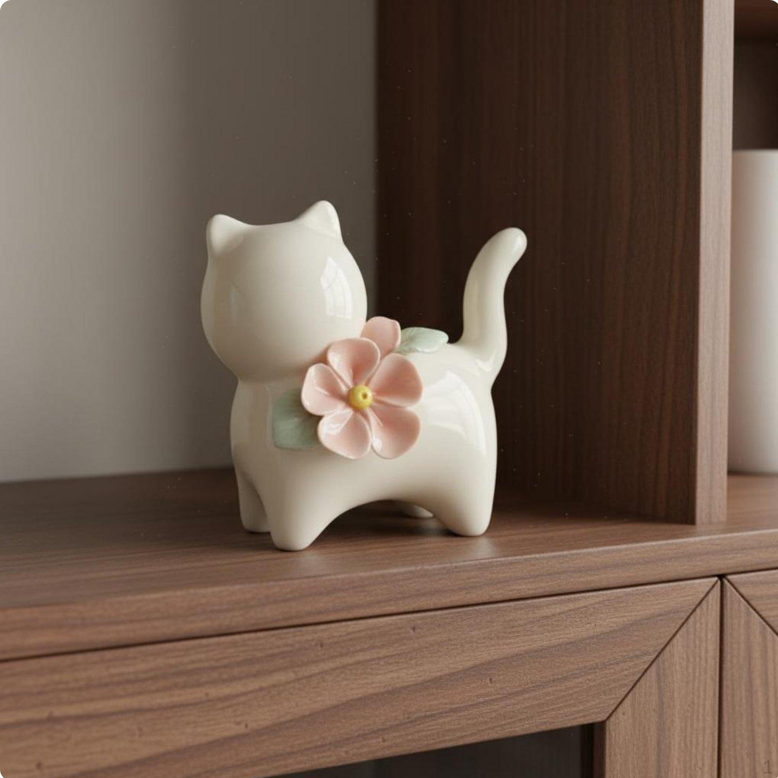Ceramic Cat Statue Cute Design Porcelain Kitten Figurine Light Luxury Small Sculpture for