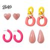 Modern Aesthetic Earring Jewelry 4 Pairs Chunky Statement Earrings for Women, Geometric Hollow Chain, C-shape Lightweight Drop Women Hoop, Heart,