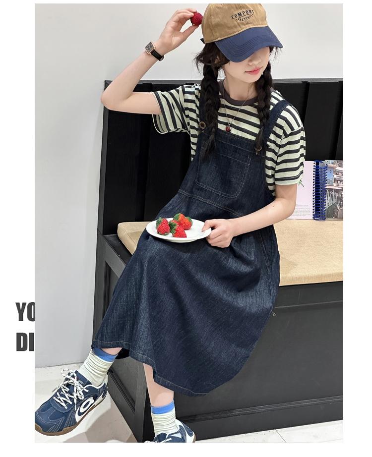 Girls' Summer Dress 2026 New Style Children's Stylish Medium and Large Girls' Summer Dress Cowboy Strap Skirt Two Piece Set