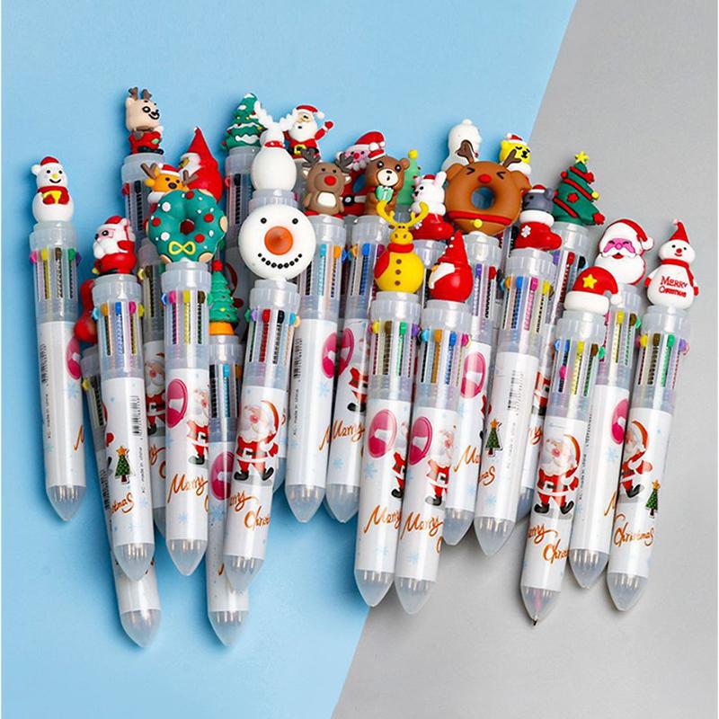 6pcs Cartoon Santa Claus Colorful Pencil Xmas Tree Ballpoint Pen Merry Christmas Gifts Office School Stationery Writing Tools