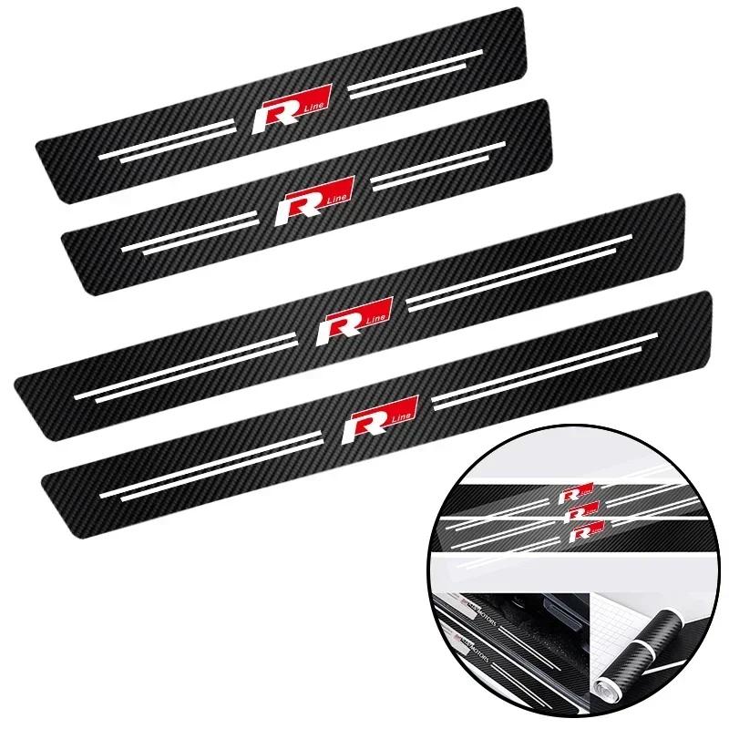 opq1 5Pcs Car Door Sill Sticker Anti-scratch Protection Decals For VW R Line GTI Atlas Jetta Touareg Variant Golf Polo Taos Nivus Pas