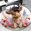 1pc American Flag Cow with Bow Round Carpet Office Chair Mat, Anti Slip Rug for Home Decor, Gift, Office, Living Room, Bedroom