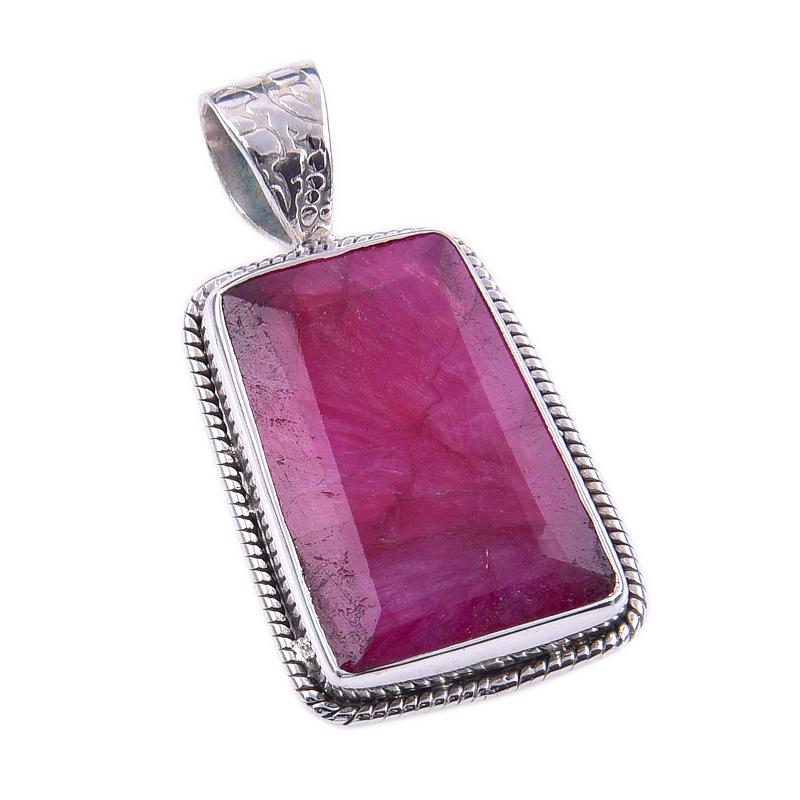Red Ruby(Simulated) Gemstone Handmade 925 Sterling Silver Pendant 1.25" T1U57