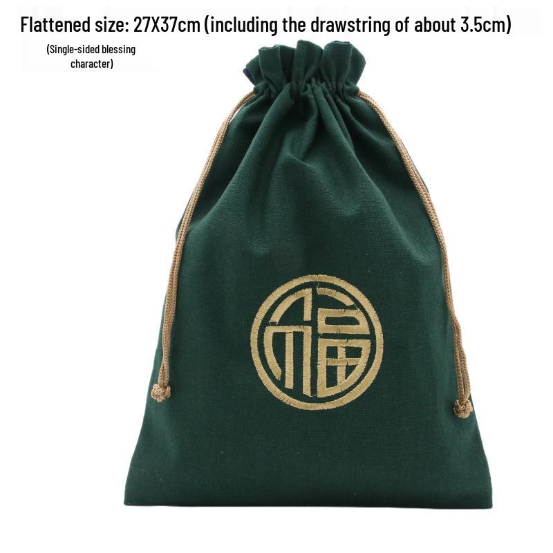 "Extra Large Embroidered Linen Drawstring Bag for Storage and Gifting"