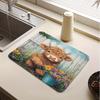 1Pcs Highland Cow Rubber Drying Mat Tableware For Coffee Shop Kitchen Carpet Tableware Durable Diatom Mud Table Mat Pet Coffeeware Mat