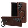 Genuine Leather Waxed Oil Texture Phone Case for Samsung S25 Ultra S24 Plus New Business Simple Cowhide Magnetic Stand Full Coverage Shockproof