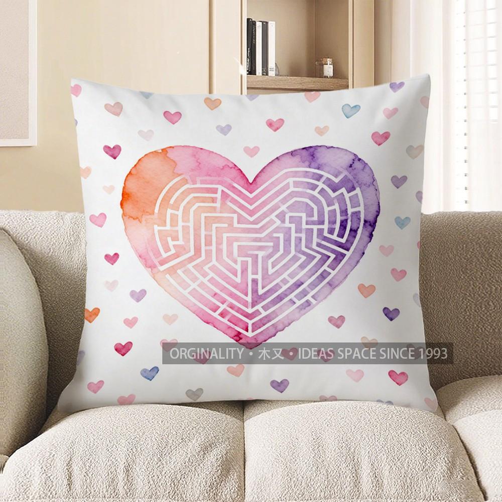 

2D Heart Maze With Colorful Small Hearts Pillow Cover Pattern Cushion Cover Suitable For Sofa Bedroom Car Pillow Cover 40x40cm