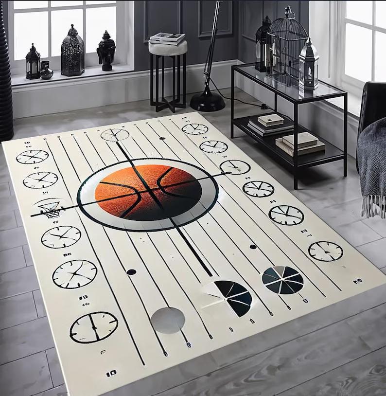 

План баскетбольной площадки Ковер Коврик Домашний Декор Игровая площадка Ковер для пола Гостиная Спальня Декор спальни на спортивную тематику 40X60cm