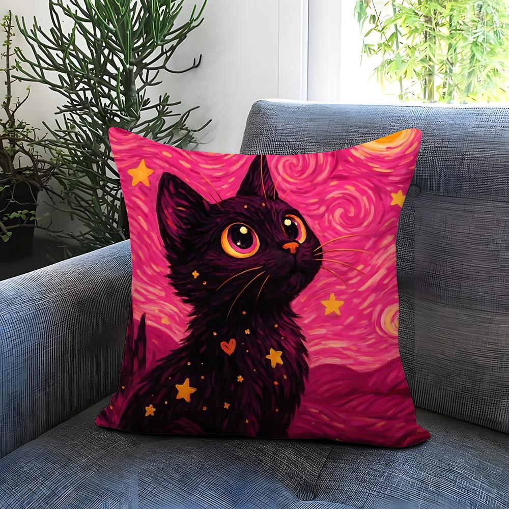 Starry Sky Cat Cushion Cover Comfortable Reversible Pillow Cover Ideal for Car Sofa Bedroom Beyond