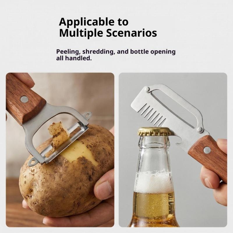 3-In-1 Serrated Peeling Knife Premium Vegetable Peeler With Handle And Bottle Opener Kitchen Tool