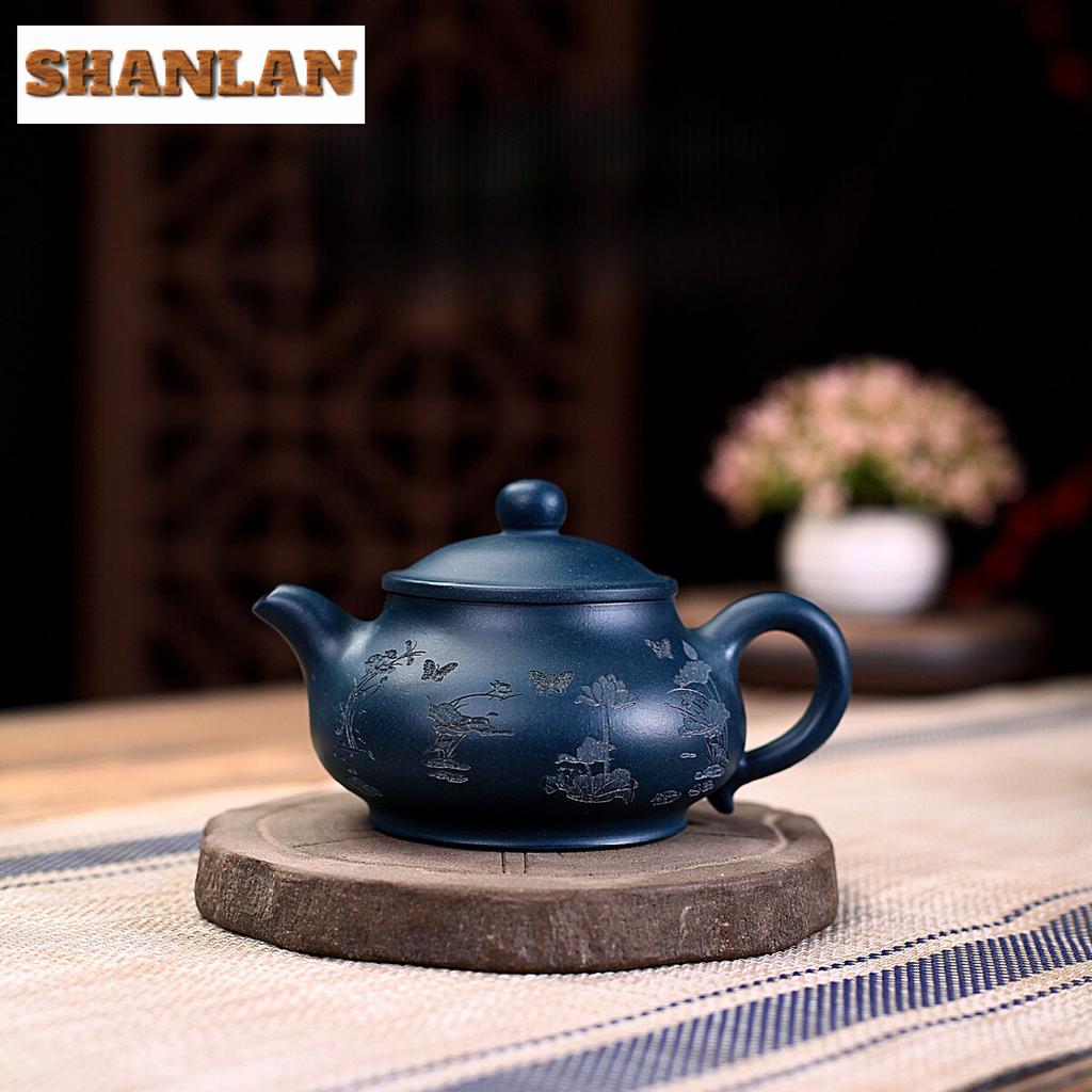 180ml Ancient Yixing Purple Clay Teapots Handmade Pan Pot Raw Ore Azure Mud Kettle With Filter Zisha Tea Set Cha Ornaments Craft