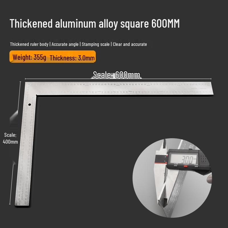 Stainless Steel Thickened L-Shaped Right Angle Ruler (90°, 300/500/600mm) for Woodworking & Decoration
