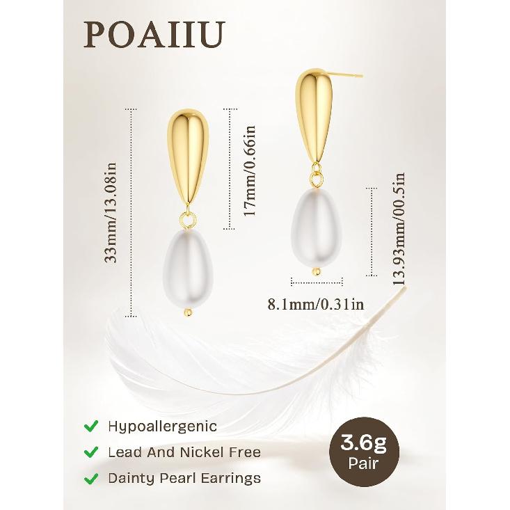Pearl Drop Earrings 14K Gold Plated Dainty Bridesmaid Jewelry Gift