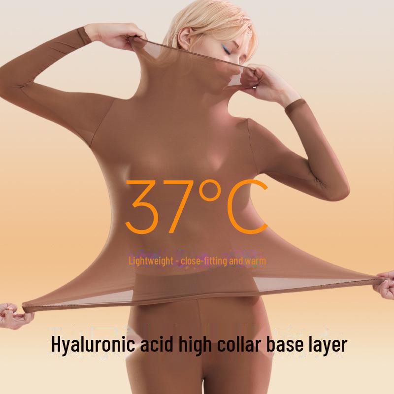 Nahtloses Thermounterwäsche-Set für Damen – hochelastisch, mit Hyaluronsäure angereichert, hoher Kragen, langärmeliges Unterhemd