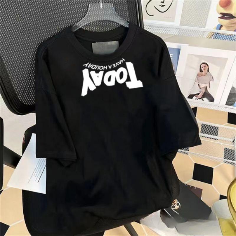 Women's Summer Trend Monogram Print Loose Shoulder Short Sleeve Top