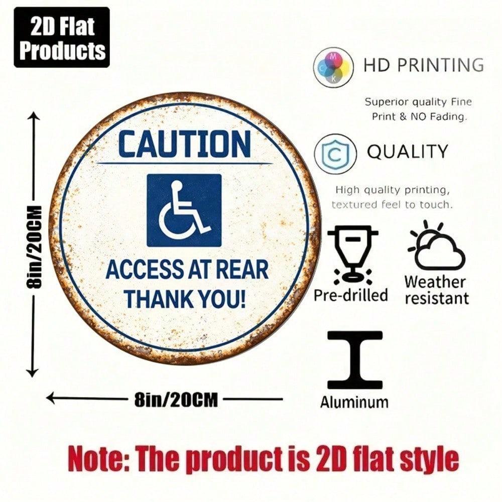 1pc Vintage Round Metal Sign Retro Accessible Pathway Rear Entrance Warning Plaque 2D Flat Door Sign Office Public Commercial Decor