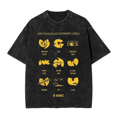 Wu Tang Clan Globální turné Tričko Vintage Vyprané Hip Hop Grafika Unisex Oversized Kulatý výstřih Bavlna Krátký rukáv Trička Horký výprodej