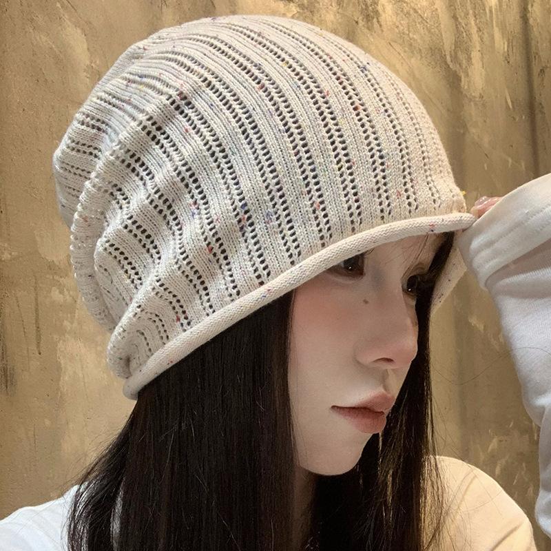 Loose stack hat women's thin warm solid color elastic knitted wool hat wholesale autumn commuter hat adult