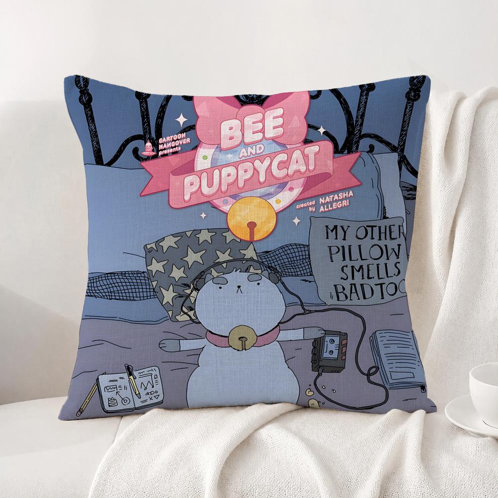 Anime Bee and PuppyCat Cushion Cover Natural Linen Pillowcase Set AllinOne Decor Cushion Cover for Sofa Bedroom Chair