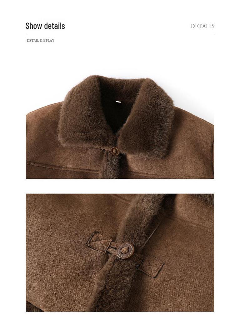 Mature Women's Fur-Lined Lapel Coat, Ages 40-60, Plus Velvet Warm Short Slimming Style