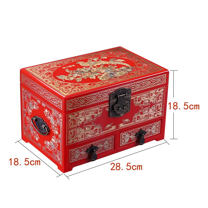 Vintage Wooden Jewelry Box with Copper Wire Inlay Mother of Pearl Handcrafted Pingyao Lacquerware