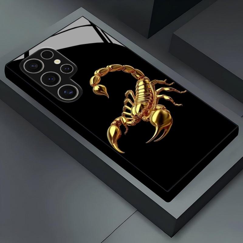 Golden Scorpion tempered glass phone case suitable for Samsung Galaxy S26 S25 S24 S23 S22 S20 FE/Ultra/Plus anti drop back cover