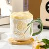 Ceramic Mug Relief Rose Flower Coffee Milk Cup Tea Cup Ins Style Hand-painted Design Couple Girl Romantic Drinkware Mug Gift