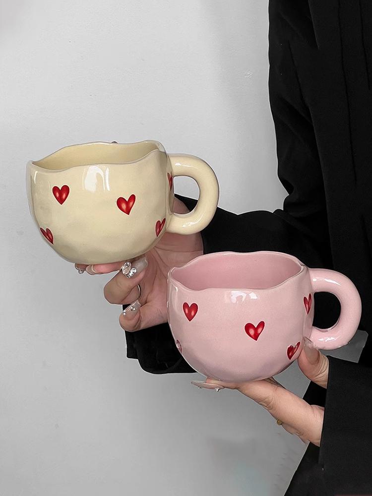 1pz Tazza Amore Dipinta a Mano Creativa Cuore Tazza Acqua Ceramica Tazza Latte Con Manico Regalo San Valentino
