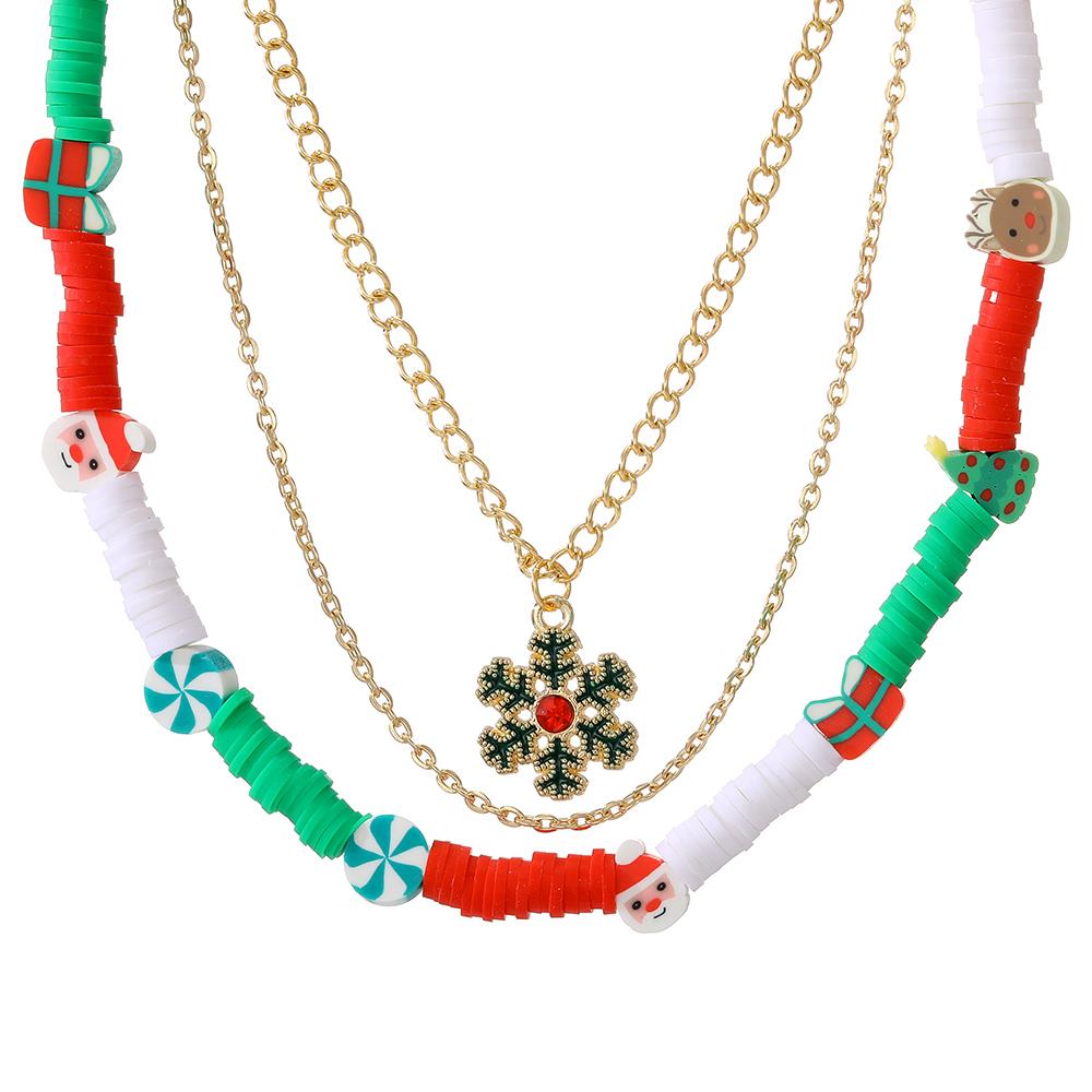 2023 New Cartoon Girl Gift Snowflake Santa Claus Christmas Tree Necklace Set Christmas Models Chain Rice Beads Bells Fawn Necklace 3pcs