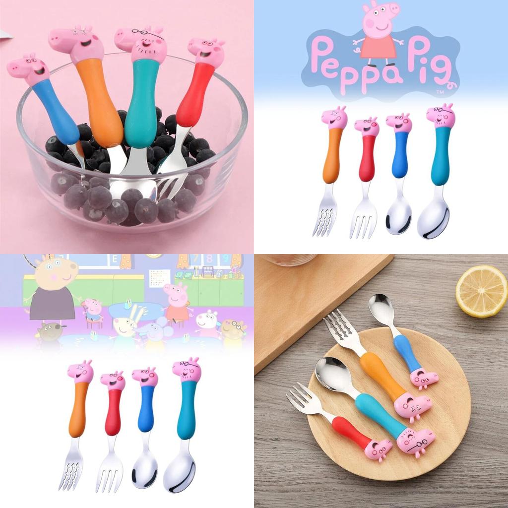 Peppa Pig Children's Cutlery Set Adorable Short Handle Forks And Spoons In Gift Box