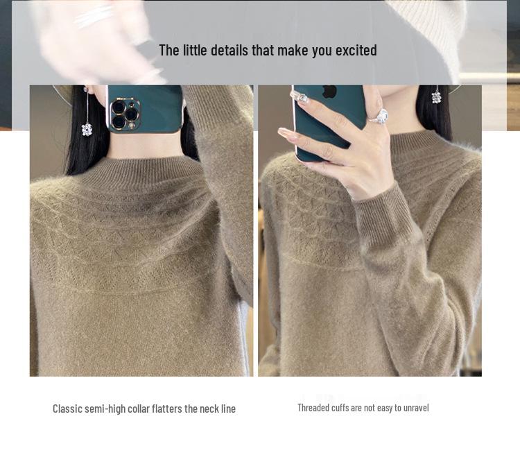 Cross-Border Autumn/Winter Women's Slim Fit Trendy Semi-High Neck Soft Knit Sweater.