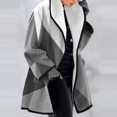 Woman Winter Coat Contrast Color Casual Turn-down Collar Cardigan Loose Keep Warm Korean Style Midi Length Plus Size Women Coat for Shopping