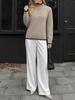 Women's Color Block Trim Pullover High Collar Sweater - European and American Fashion Knitwear