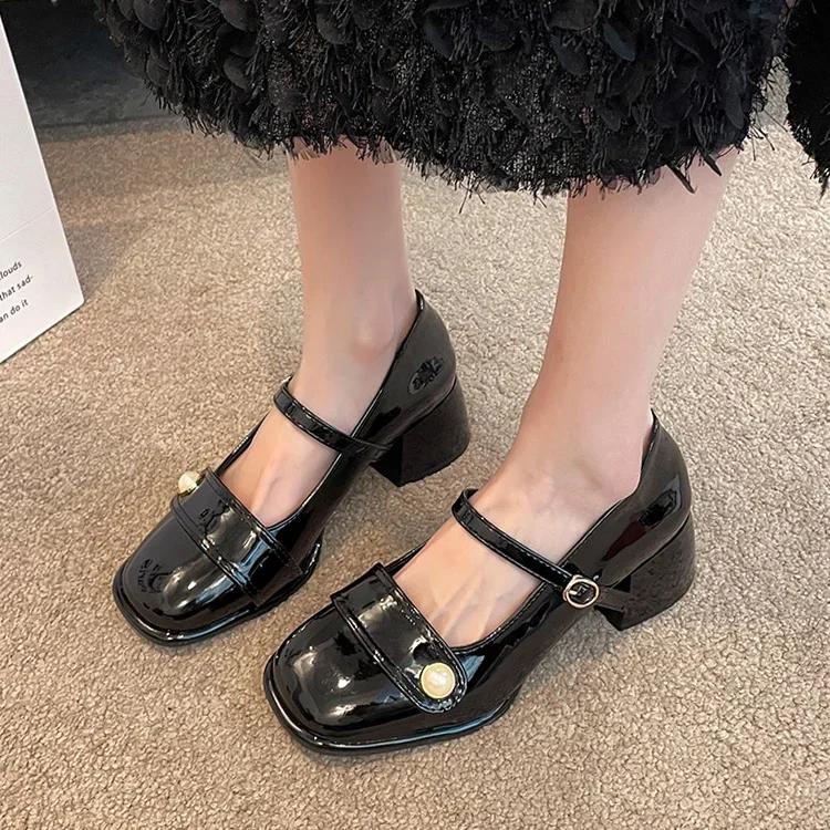 

Модные красные туфли-лодочки Мэри Джейн Женская обувь 2024 Модные ретро туфли с квадратным носком с вырезами Повседневные туфли Мэри Джейн Женские туфли на платформе Zapatillas 42 чёрный