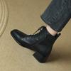 2024 Autumn New Genuine Leather Women Boots Retro Women Shoes Square Toe Chunky Heel Solid Chelsea Boots Winter Female Boots