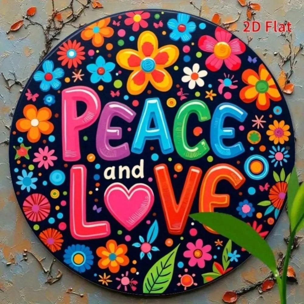 Iron Wall Art with Peace Love Floral Motif Hanging Decor for Home Office Gift